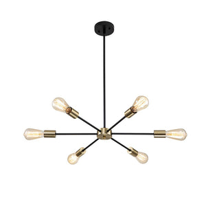 Chandelierias-Modern Adjustable Semi-Flush Sputnik Metal Chandelier-Chandeliers-Black & Brass-6 Bulbs