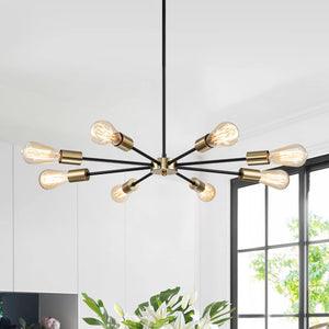 Chandelierias-Modern Adjustable Semi-Flush Sputnik Metal Chandelier-Chandeliers-Black & Brass-8 Bulbs