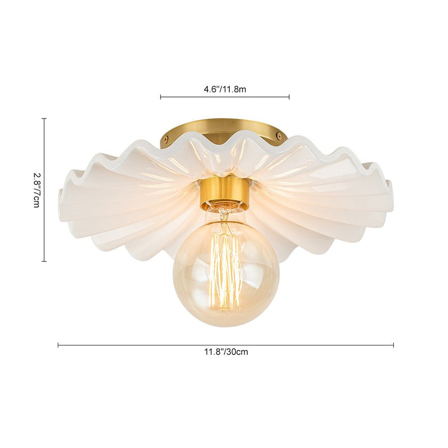 Chandelierias-Modern Aged Brass Single-Light Ruffled Semi-Flush Mount-Semi Flush-Aged Brass-