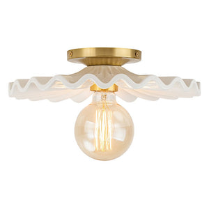 Chandelierias-Modern Aged Brass Single-Light Ruffled Semi-Flush Mount-Semi Flush-Aged Brass-