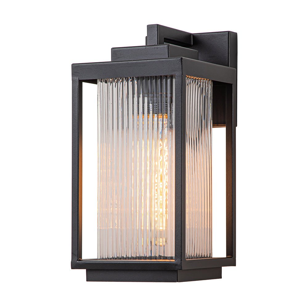 Modern Black Ribbed Glass Outdoor Wall Light | Chandelierias