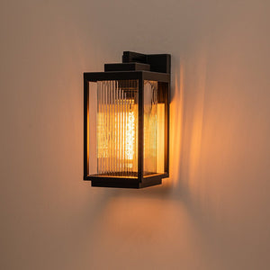Chandelierias-Modern Black Ribbed Glass Outdoor Wall Light-Wall Light-1 Pcs-