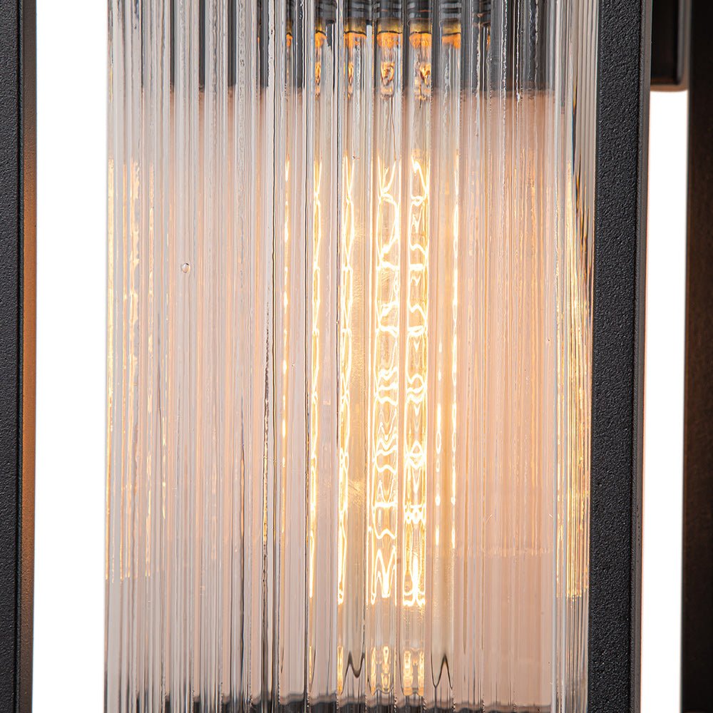 Modern Black Ribbed Glass Outdoor Wall Light | Chandelierias