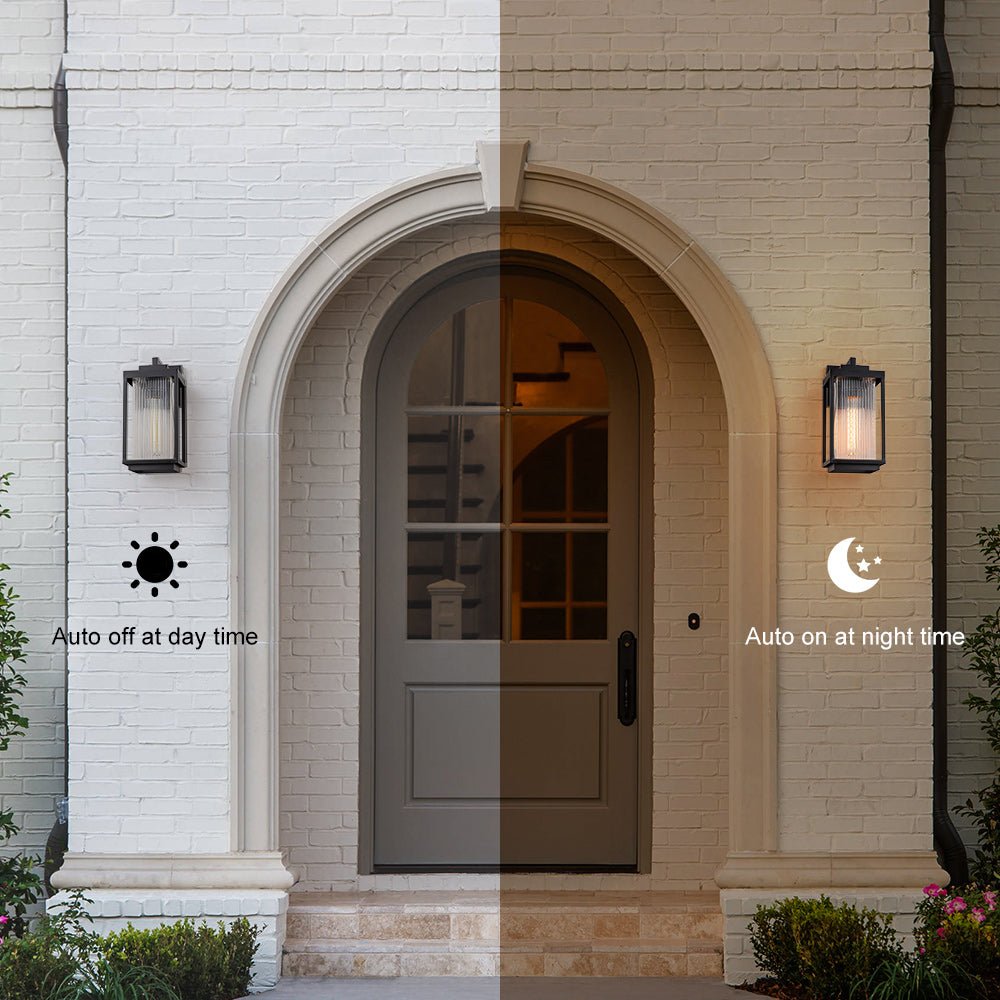 Modern Black Ribbed Glass Outdoor Wall Light | Chandelierias