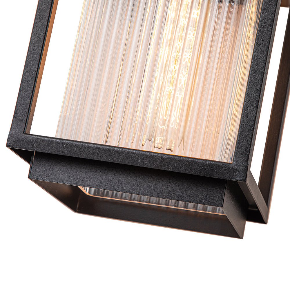 Modern Black Ribbed Glass Outdoor Wall Light | Chandelierias