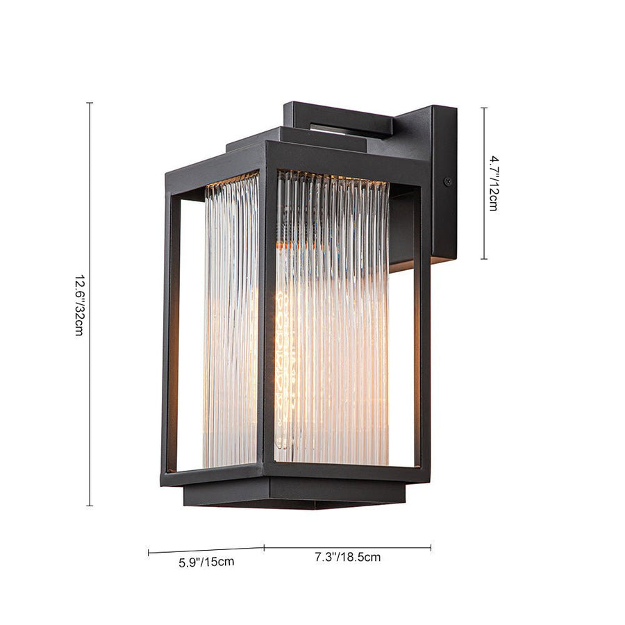 Chandelierias-Modern Black Ribbed Glass Outdoor Wall Light-Wall Light-2 Pcs-