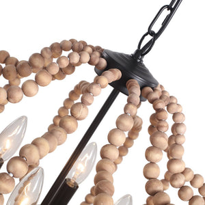 Chandelierias-Modern Bohemia Style 4-Light Wood Beads Chandelier-Chandeliers-Brown Wood Beads & Matte Black-