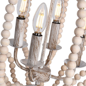 Chandelierias-Modern Bohemia Style 4-Light Wood Beads Chandelier-Chandeliers-Natural Wood Beads & Rough White-