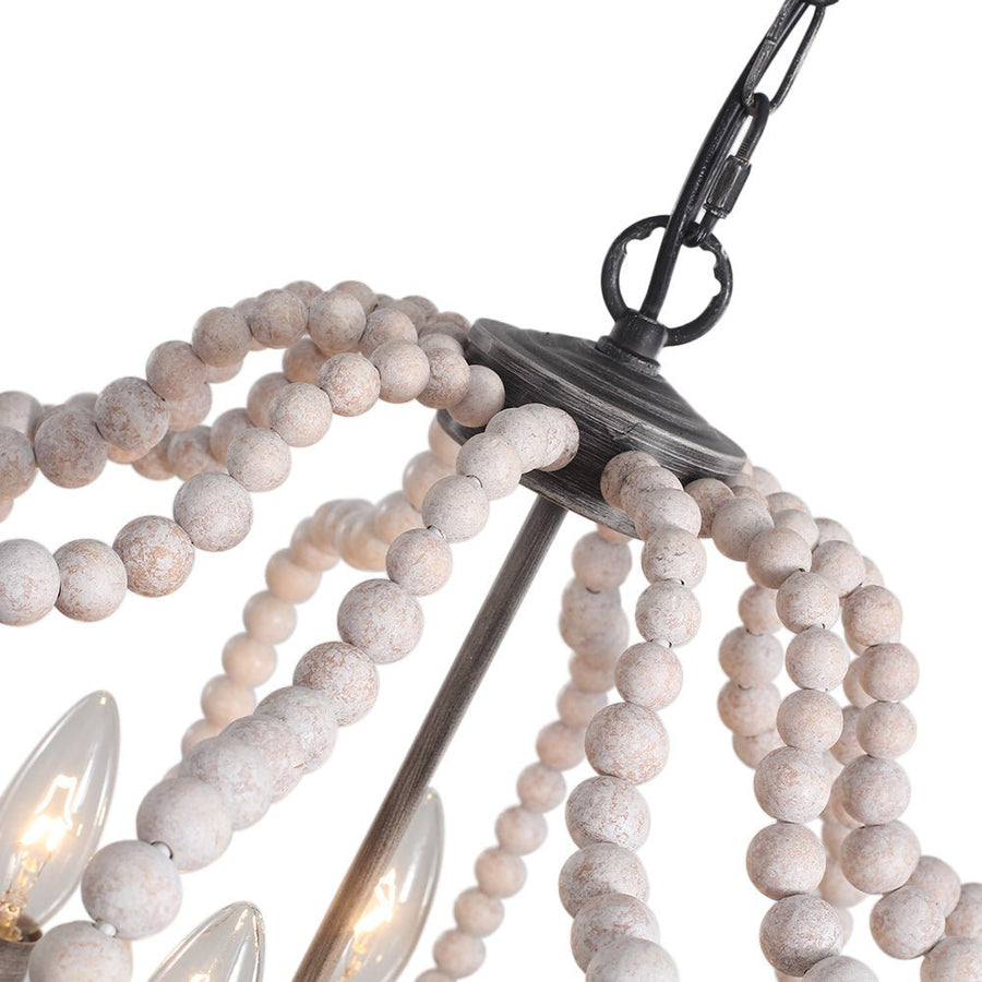 Chandelierias-Modern Bohemia Style 4-Light Wood Beads Chandelier-Chandeliers-White Wood Beads & Sliver Gray-