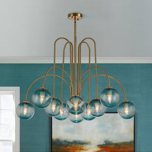 Chandelierias-Modern Brass 10-Light Gradient Glass Comet Chandelier-Chandeliers-Brass-