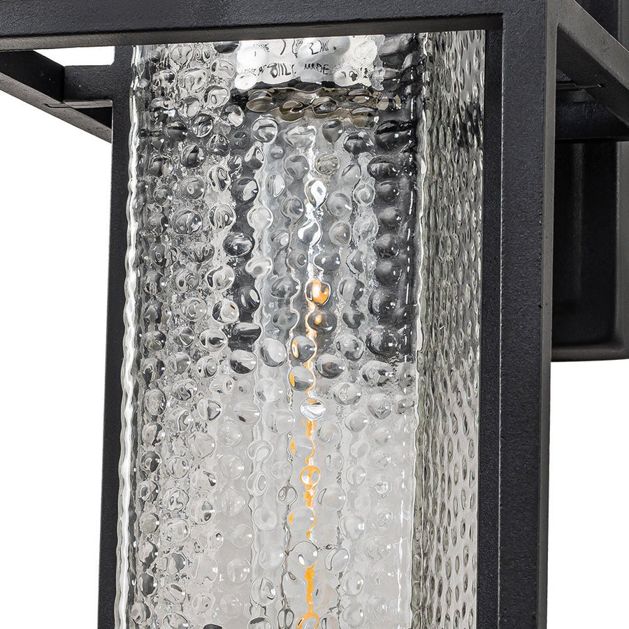 Chandelierias-Modern Clear Hammered Glass Cage Outdoor Wall Light-Wall Light-Matte Black-1 Pack