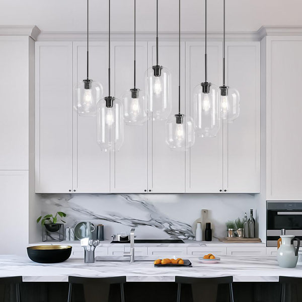 Chandelierias-Modern Cluster Clear Glass Globe Pendant Light-Chandelier-Black-