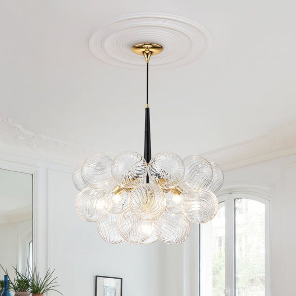 Chandelierias-Modern Cluster Swirl Glass Globe Bubble Chandelier-Chandelier-Black-6 Bulbs