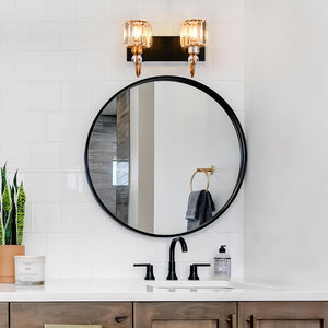 Chandelierias-Modern Crystal Vanity Light Bathroom Fixture-Wall Light-2 Bulbs-Black-Gold