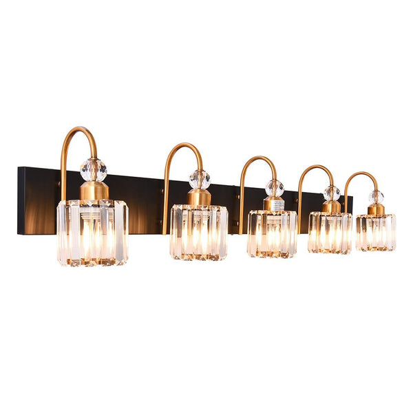 Chandelierias-Modern Crystal Vanity Light Bathroom Fixture-Wall Light-2 Bulbs-Black-Gold