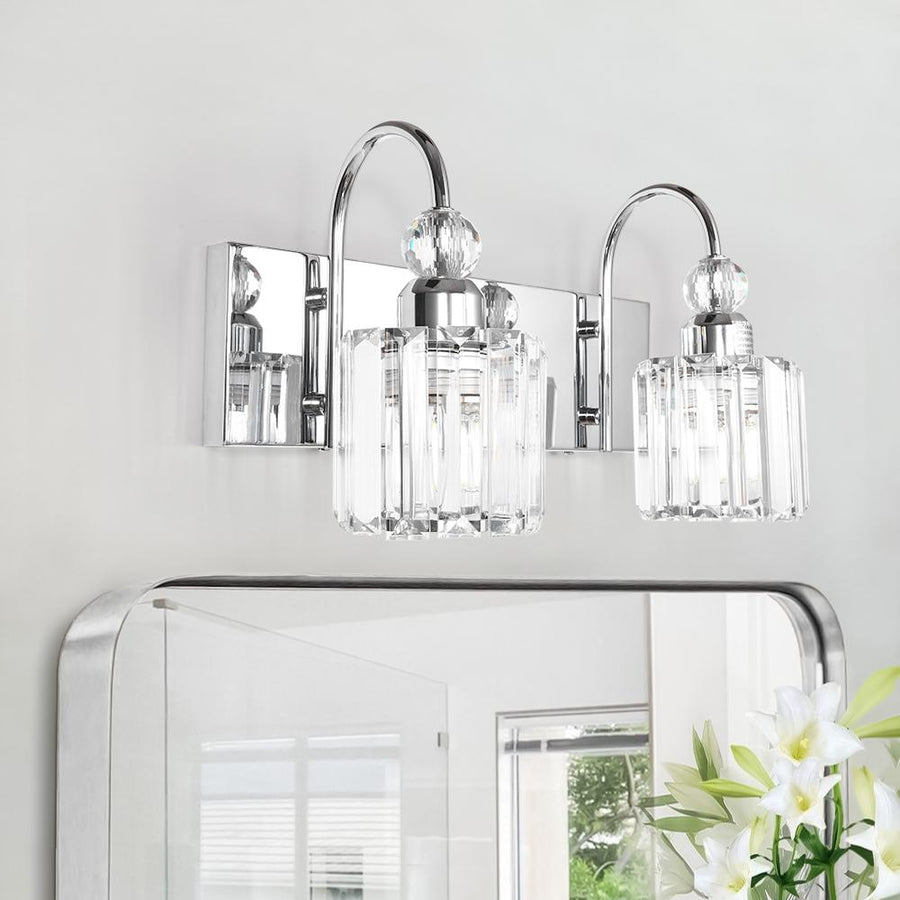 Chandelierias-Modern Crystal Vanity Light Bathroom Fixture-Wall Light-2 Bulbs-Chrome