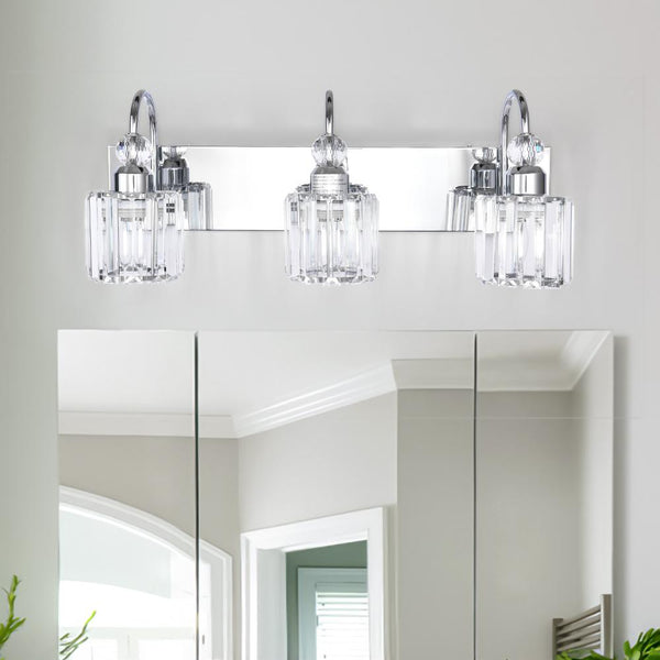 Chandelierias-Modern Crystal Vanity Light Bathroom Fixture-Wall Light-3 Bulbs-Chrome