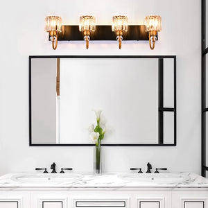 Chandelierias-Modern Crystal Vanity Light Bathroom Fixture-Wall Light-4 Bulbs-Black-Gold