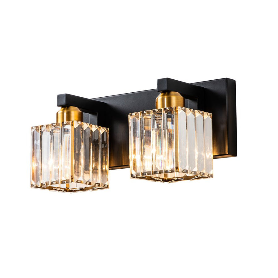 Chandelierias-Modern Dimmable Crystal Bathroom Vanity Light-Wall Light-Black & Gold-2 Bulbs