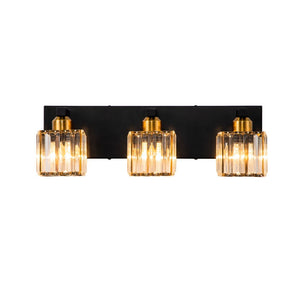 Chandelierias-Modern Dimmable Crystal Bathroom Vanity Light-Wall Light-Black & Gold-3 Bulbs