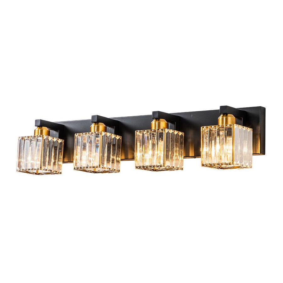Chandelierias-Modern Dimmable Crystal Bathroom Vanity Light-Wall Light-Black & Gold-4 Bulbs