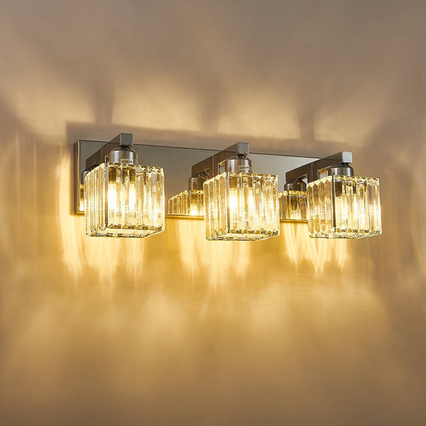 Chandelierias-Modern Dimmable Crystal Bathroom Vanity Light-Wall Light-Chrome-2 Bulbs