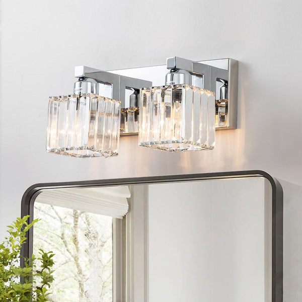 Chandelierias-Modern Dimmable Crystal Bathroom Vanity Light-Wall Light-Chrome-2 Bulbs