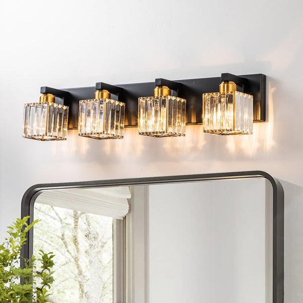 Chandelierias-Modern Dimmable Crystal Bathroom Vanity Light-Wall Light-Chrome-4 Bulbs