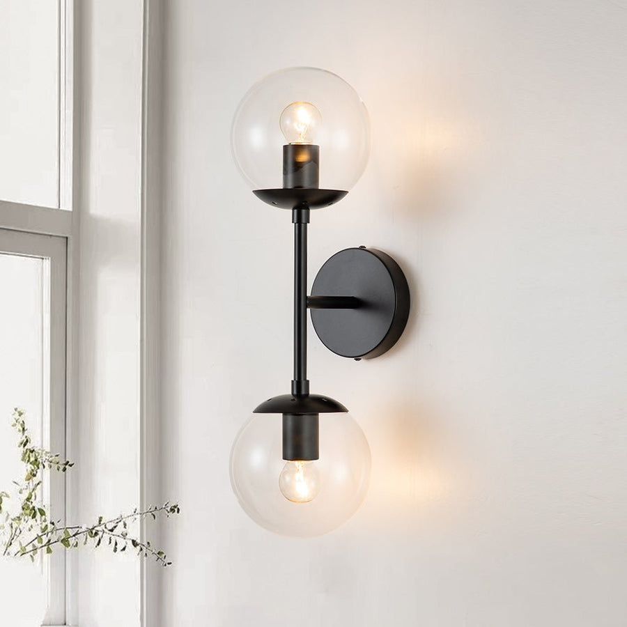 Chandelierias-Modern Double Clear Glass Globe Wall Light-Wall Light-Black-