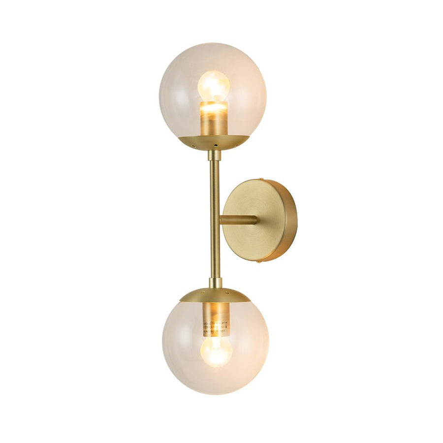 Chandelierias-Modern Double Clear Glass Globe Wall Light-Wall Light-Gold-