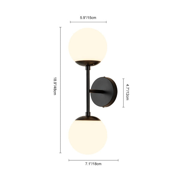 Chandelierias-Modern Double Opal Glass Globe Wall Light-Wall Light-Black-