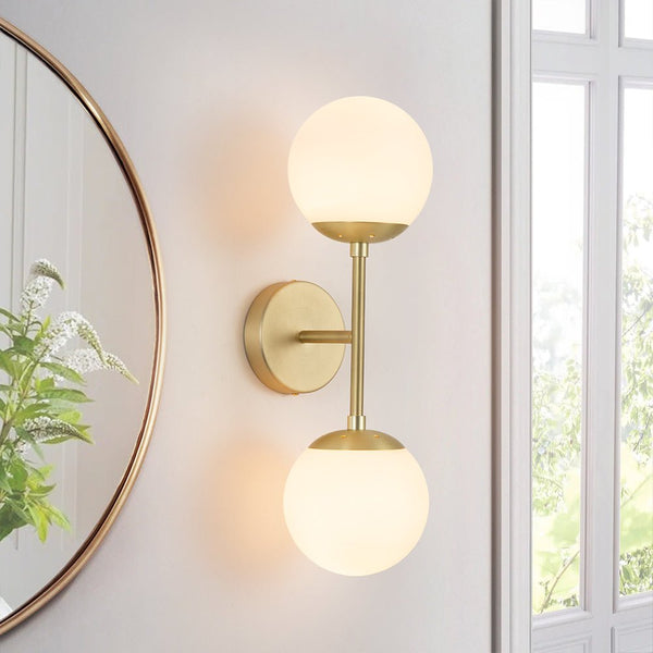 Chandelierias-Modern Double Opal Glass Globe Wall Light-Wall Light-Gold-