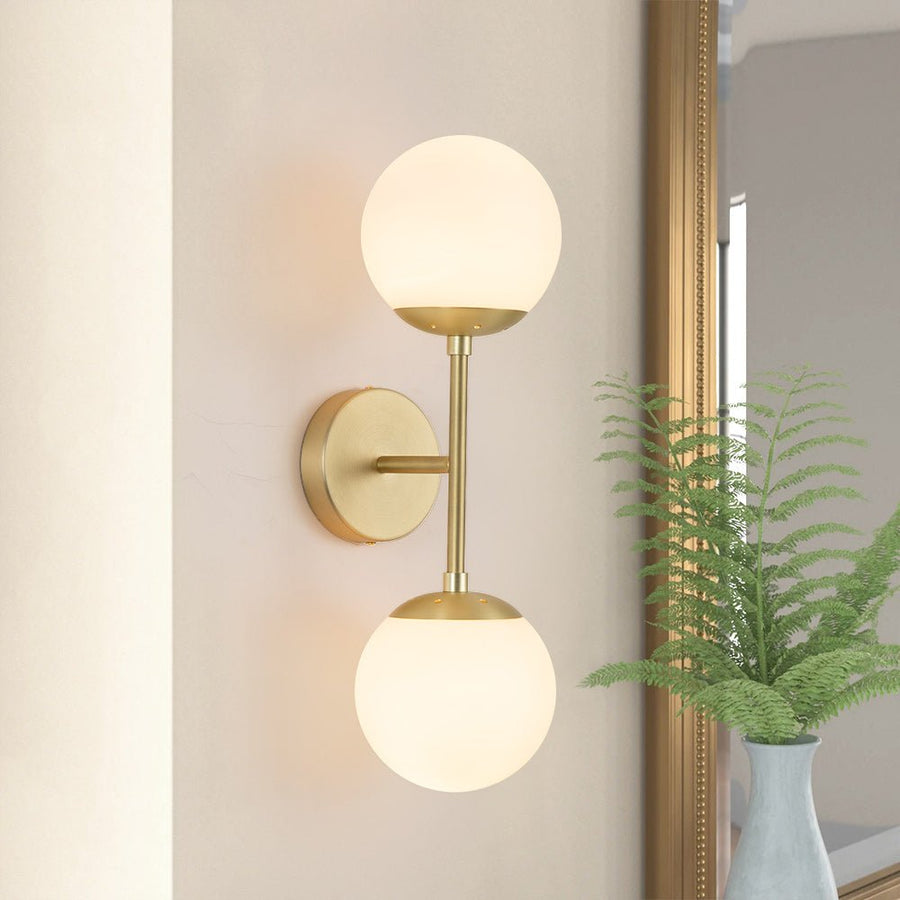Chandelierias-Modern Double Opal Glass Globe Wall Light-Wall Light-Gold-
