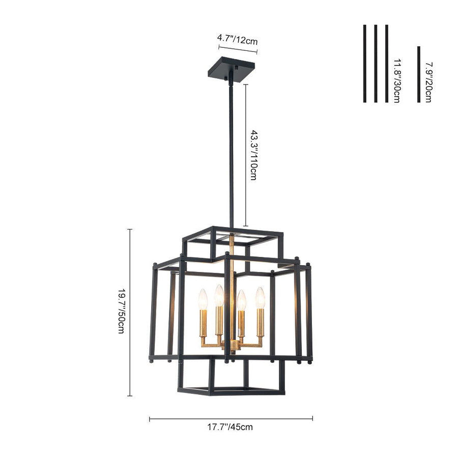 Chandelierias-Modern Farmhouse 4-Light Square Lantern Candle Pendant-Chandeliers-4 Bulbs-
