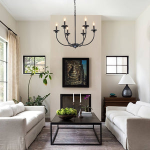 Chandelierias-Modern Farmhouse 6-Light Matte Black Candle Style Chandelier-Chandeliers-Black (Pre-order)-