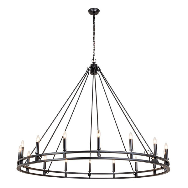Chandelierias-Modern Farmhouse Candle Style Grand Wagon Wheel Chandelier-Chandeliers-Black-16 Bulbs (Customized & NOT-returnable)