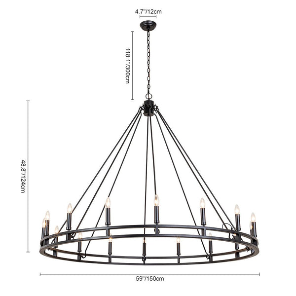Chandelierias-Modern Farmhouse Candle Style Grand Wagon Wheel Chandelier-Chandeliers-Black-18 Bulbs (Customized & NOT-returnable)