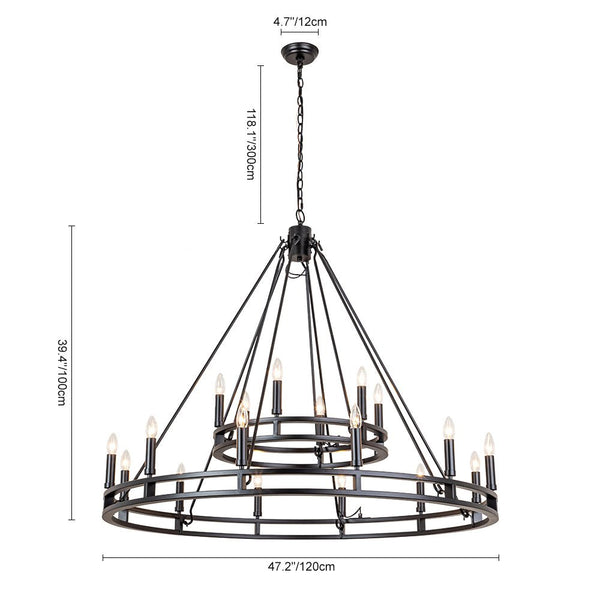 Chandelierias-Modern Farmhouse Candle Style Grand Wagon Wheel Chandelier-Chandeliers-Black-18 Bulbs (Customized & NOT-returnable)