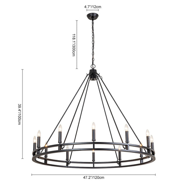 Chandelierias-Modern Farmhouse Candle Style Grand Wagon Wheel Chandelier-Chandeliers-Black-18 Bulbs (Customized & NOT-returnable)