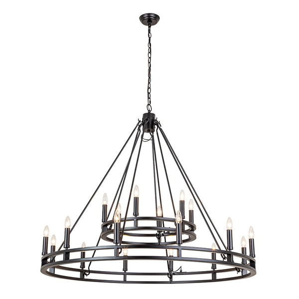 Chandelierias-Modern Farmhouse Candle Style Grand Wagon Wheel Chandelier-Chandeliers-Black-18 Bulbs (Customized & NOT-returnable)