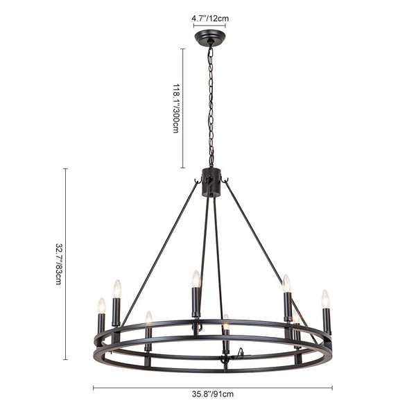 Chandelierias-Modern Farmhouse Candle Style Grand Wagon Wheel Chandelier-Chandeliers-Black-18 Bulbs (Customized & NOT-returnable)