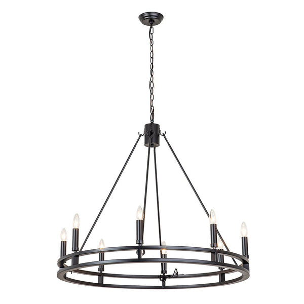 Chandelierias-Modern Farmhouse Candle Style Grand Wagon Wheel Chandelier-Chandeliers-Black-8 Bulbs