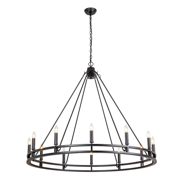 Chandelierias-Modern Farmhouse Candle Style Grand Wagon Wheel Chandelier-Chandeliers-Black-8 Bulbs