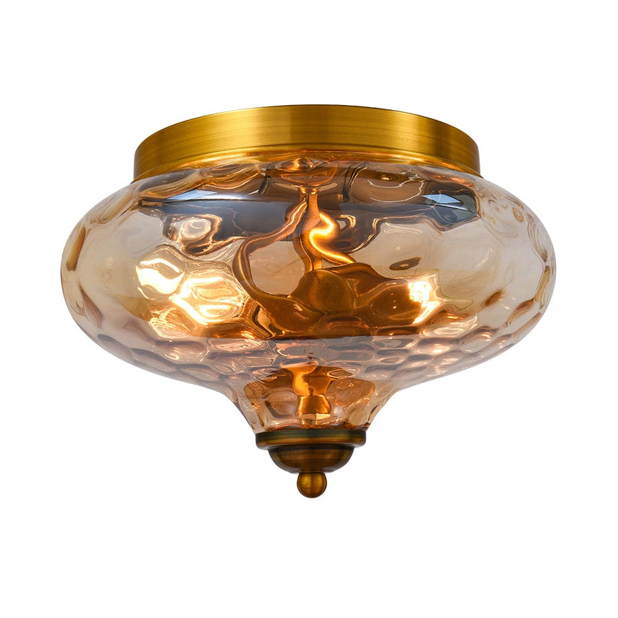 Chandelierias-Modern Hammered Glass Ceiling Light-Flush Mount-Gold-