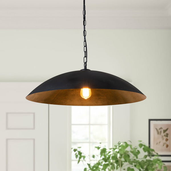 Chandelierias-Modern Industrial 1-Light Oversized Flat Dome Pendant-Pendant-Black-