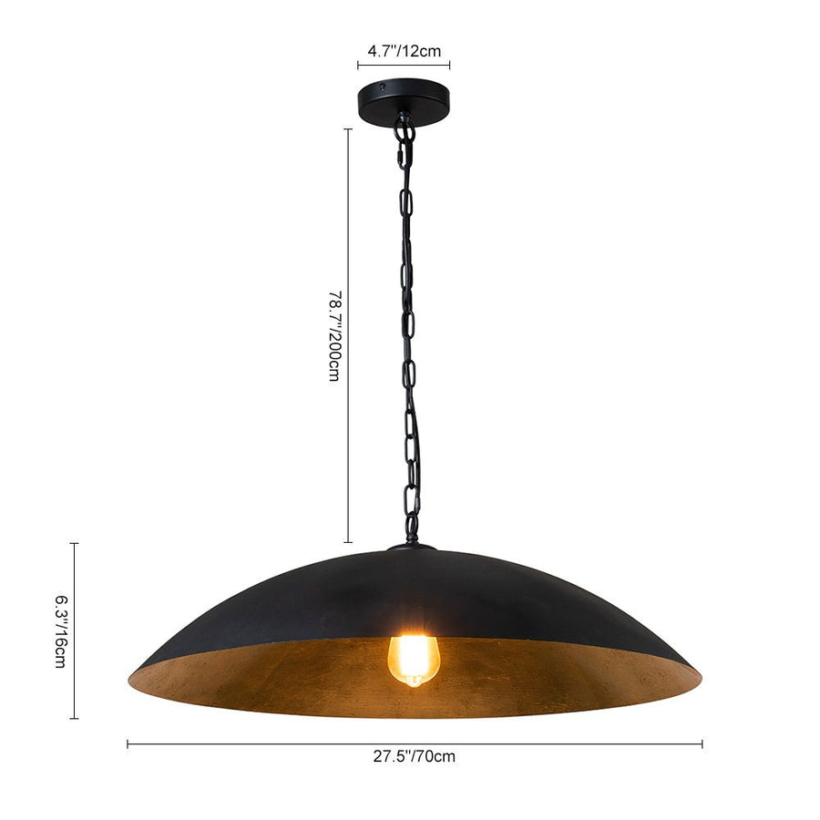 Chandelierias-Modern Industrial 1-Light Oversized Flat Dome Pendant-Pendant-Black-