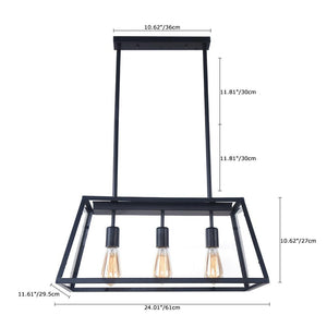 Chandelierias-Modern Industrial Black Rectangle Pendant Light-Pendant-3 Bulbs-