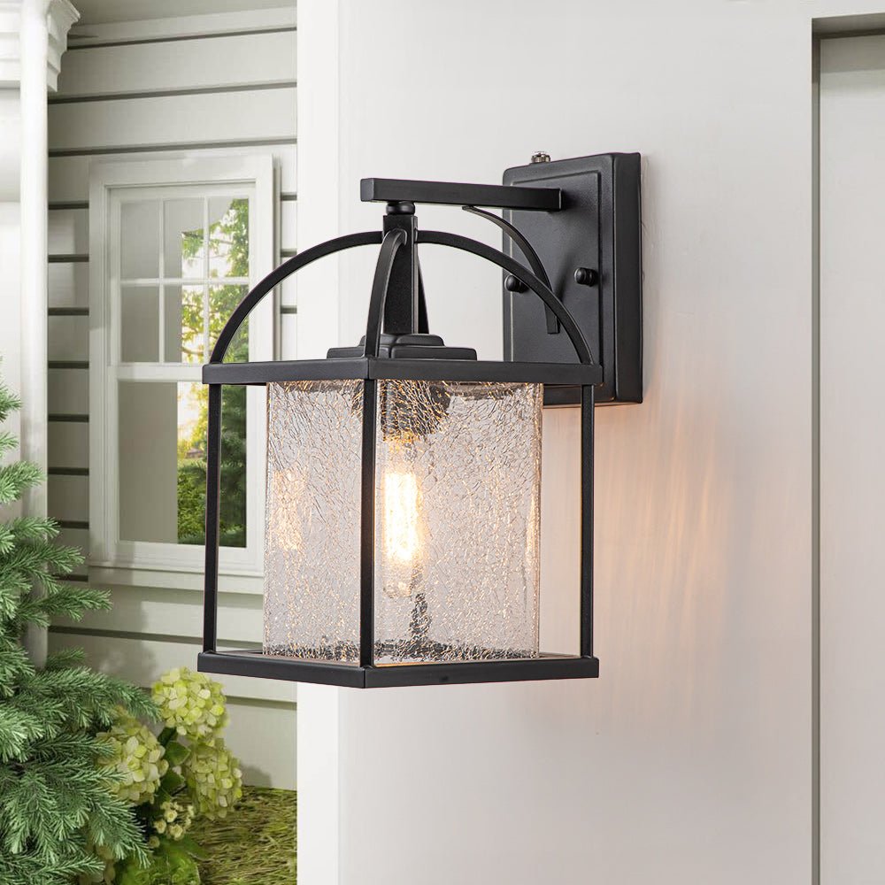 Modern Lantern Crackle Glass Outdoor Wall Light | Chandelierias