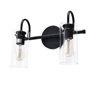Chandelierias-Modern Linear Cylinder Clear Glass Vanity Light-Chandeliers-Black-2 Bulbs