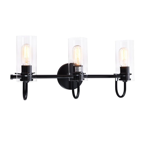 Chandelierias-Modern Linear Cylinder Clear Glass Vanity Light-Chandeliers-Black-3 Bulbs